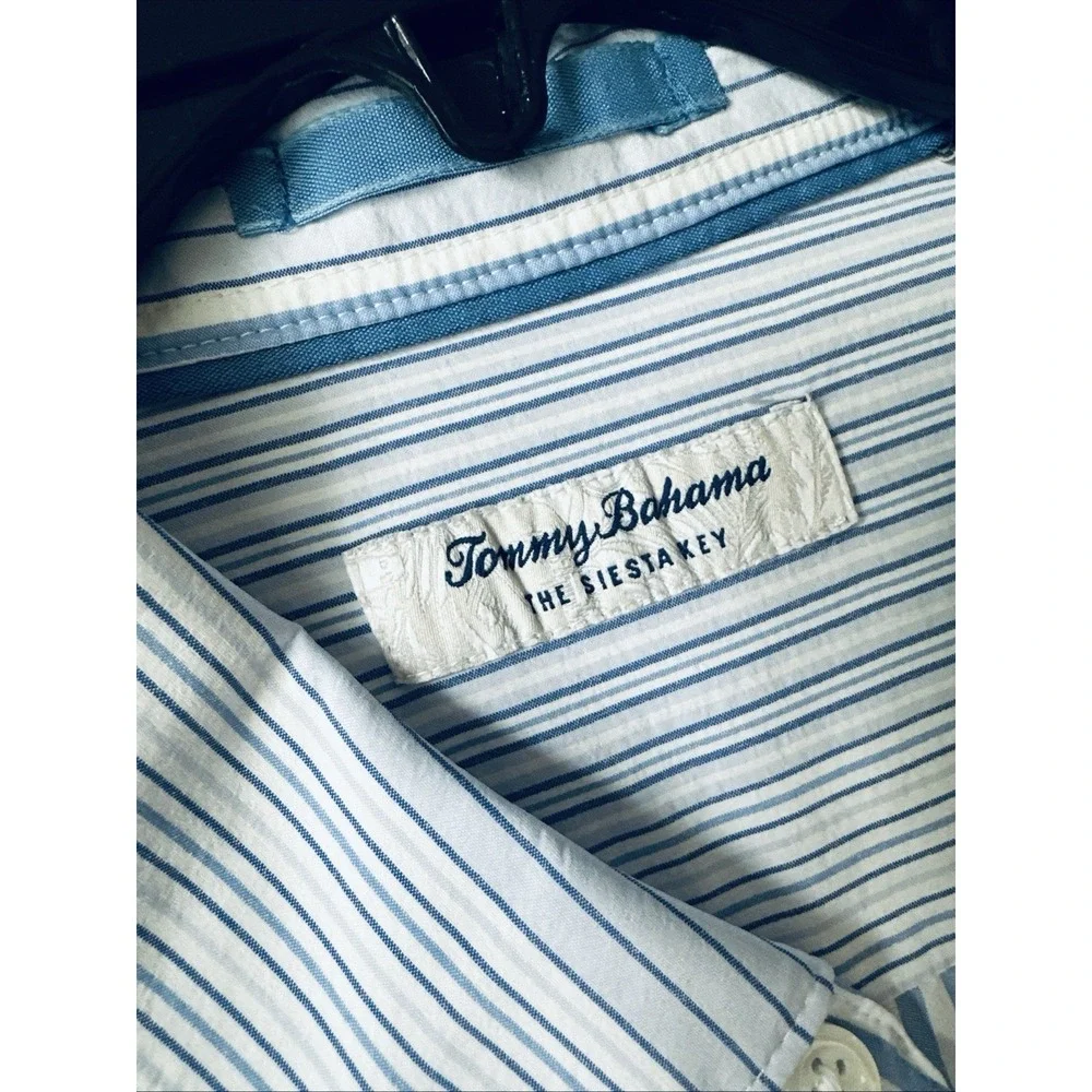 Tommy Bahama Shirt Mens Large Blue‎ Siesta Key Performance Marlin Stretch